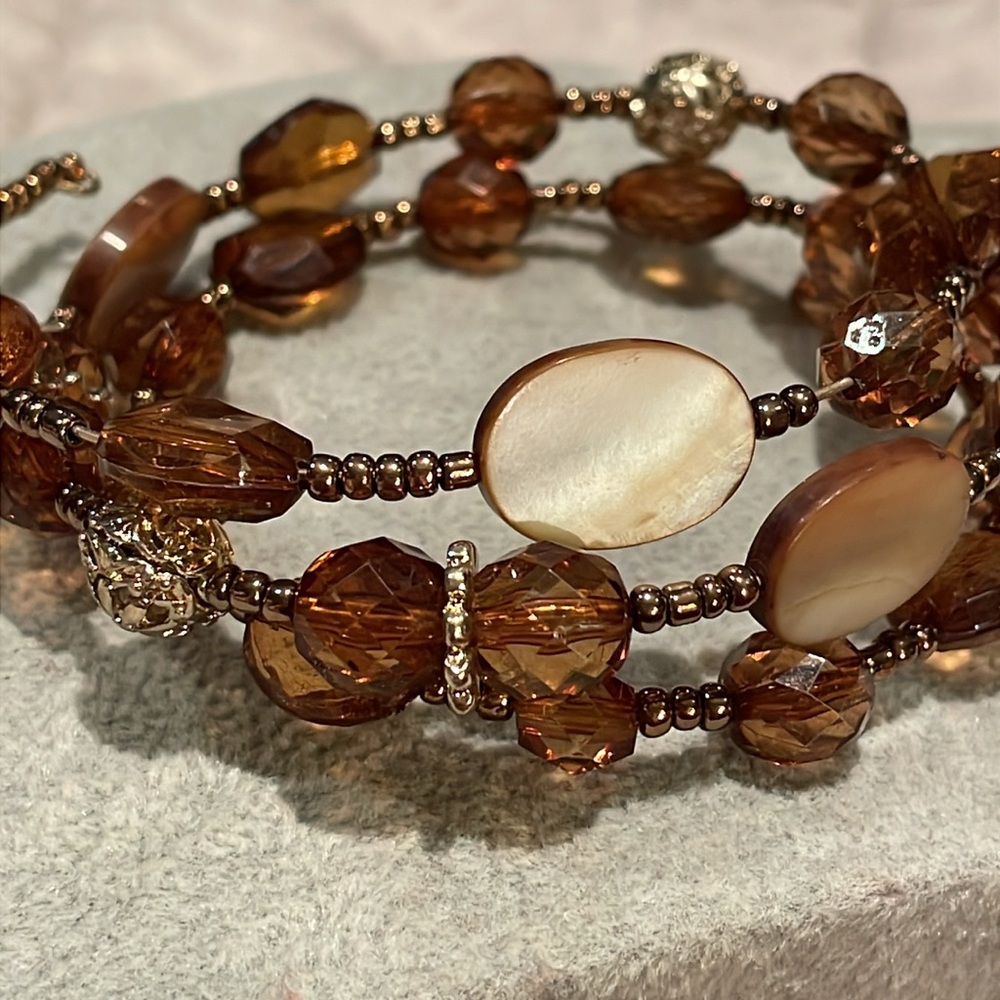 Chicos coil bracelet Amber 3 Layer beaded 7-9”